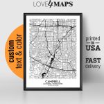 Campbell California Map, Campbell City Print, Campbell Poster, Personalized  Wedding Map Art, Gift For Couple, Custom City Map   Campbell California Map