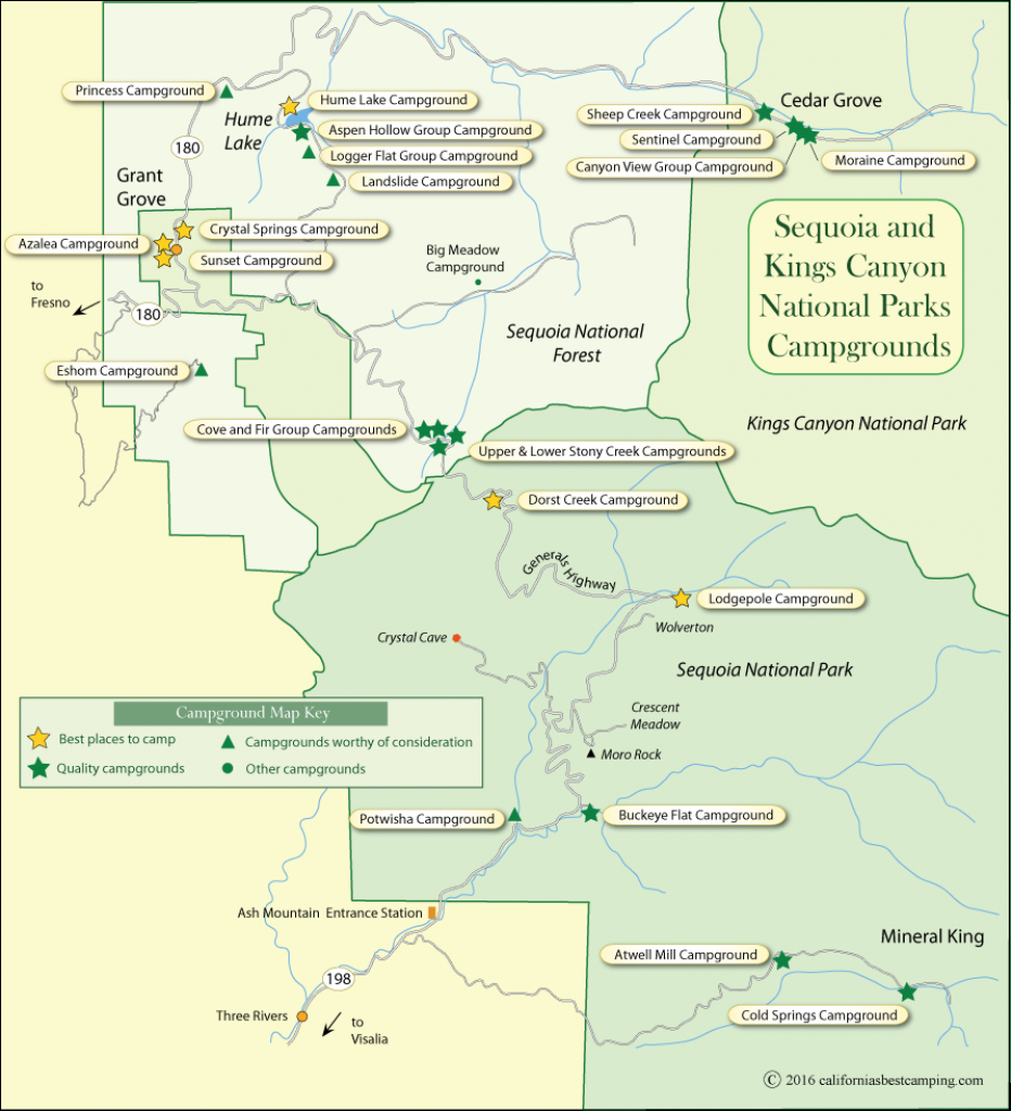 Campground Map Of Sequoia And Kings Canyon National Parks - Sequoias In California Map