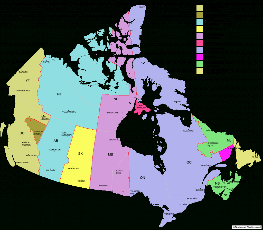 Canada Time Zone Map - With Provinces - With Cities - With Clock - Printable Time Zone Map Usa And Canada