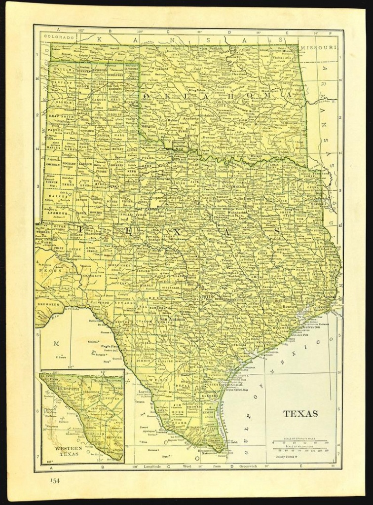 Carte Du Texas De Loklahoma Carte De Texas Wall Art Déco | Etsy - Map Of Oklahoma And Texas Together