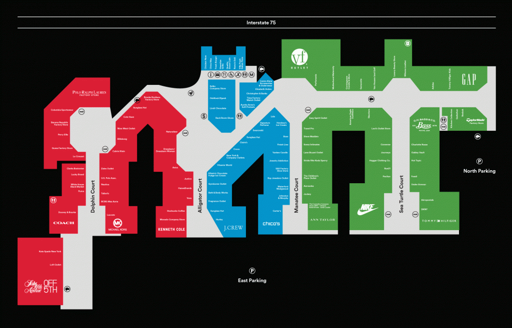 Center Map For Ellenton Premium Outlets® - A Shopping Center In - Ellenton Florida Map