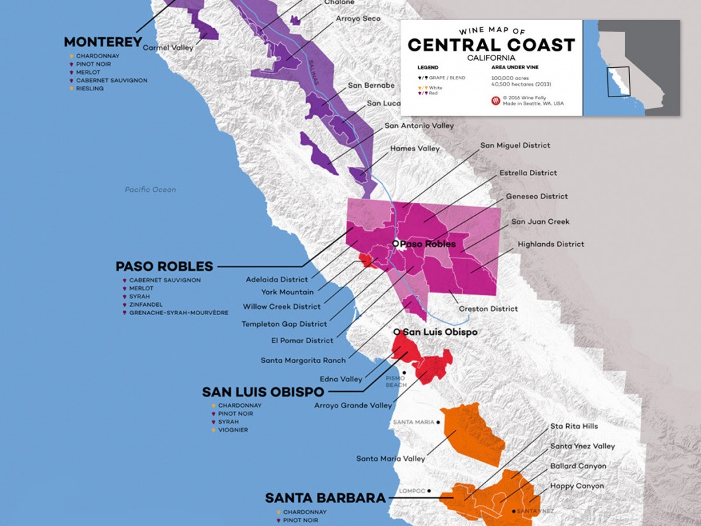 Central Coast Wine: The Varieties And Regions | Wine Folly - Santa Maria California Map