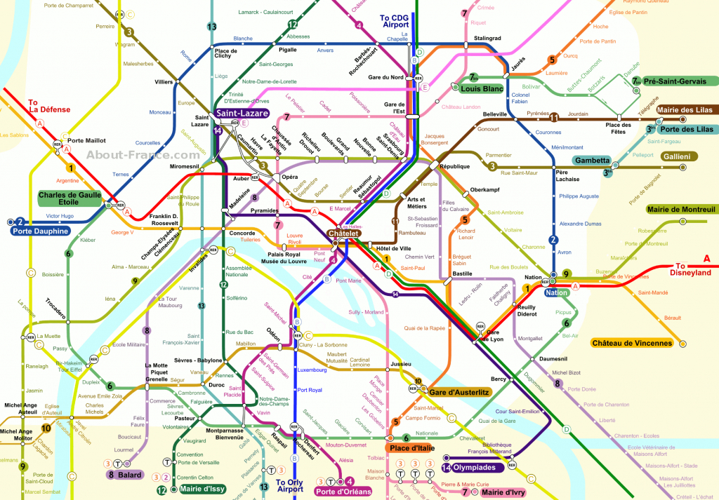 Central Paris Metro Map - About-France - Printable Paris Metro Map