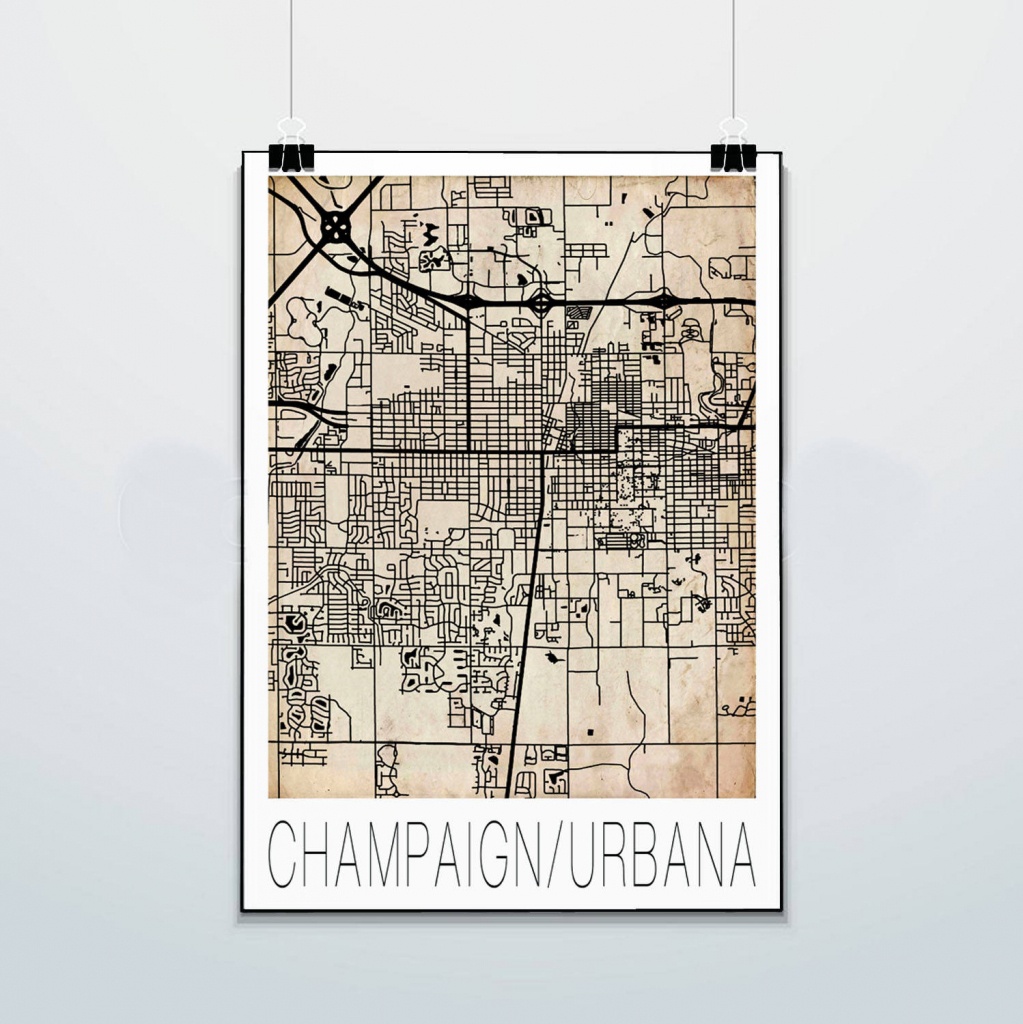 Champaign Urbana Map Print Poster Street Map Grunge | Etsy - Printable Map Of Champaign Il