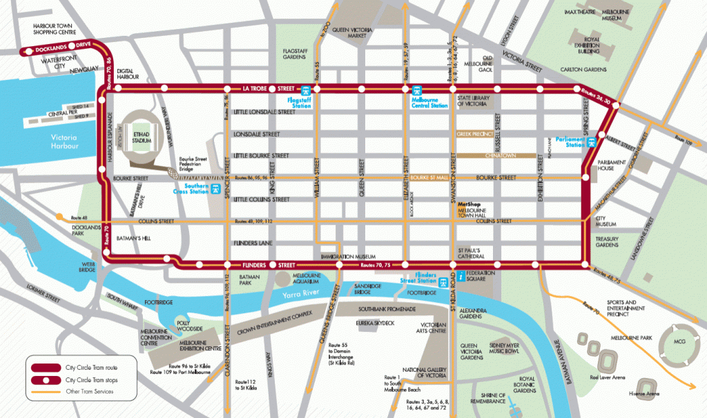 City Circle Tram - Free Melbourne Tram, Cbd Route Map &amp;amp; Pdf Timetable - Melbourne Cbd Map Printable