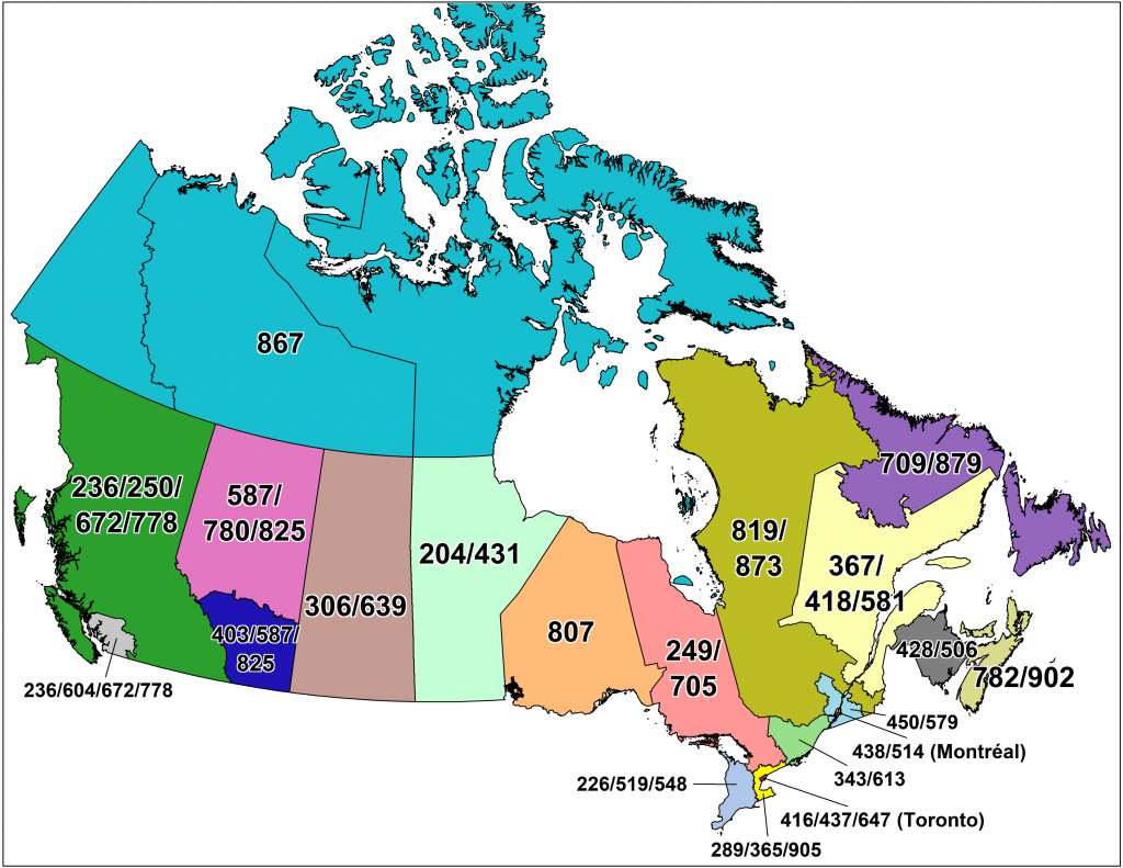 Cna -Canadian Area Code Maps - Printable Area Code Map