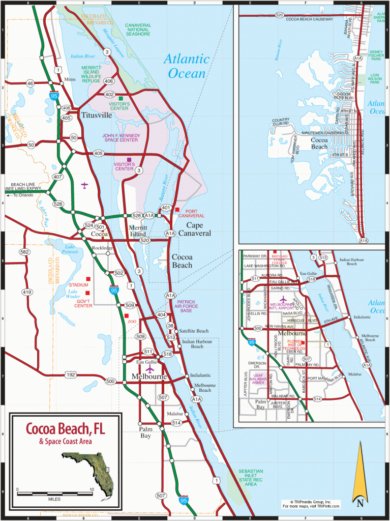 Cocoa Beach &amp;amp; Florida Space Coast Map - Coco Beach Florida Map