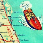 Cocoa Beach Wall Art Vintage Map Print Cocoa Beach Fl Gifts | Etsy   Coco Beach Florida Map