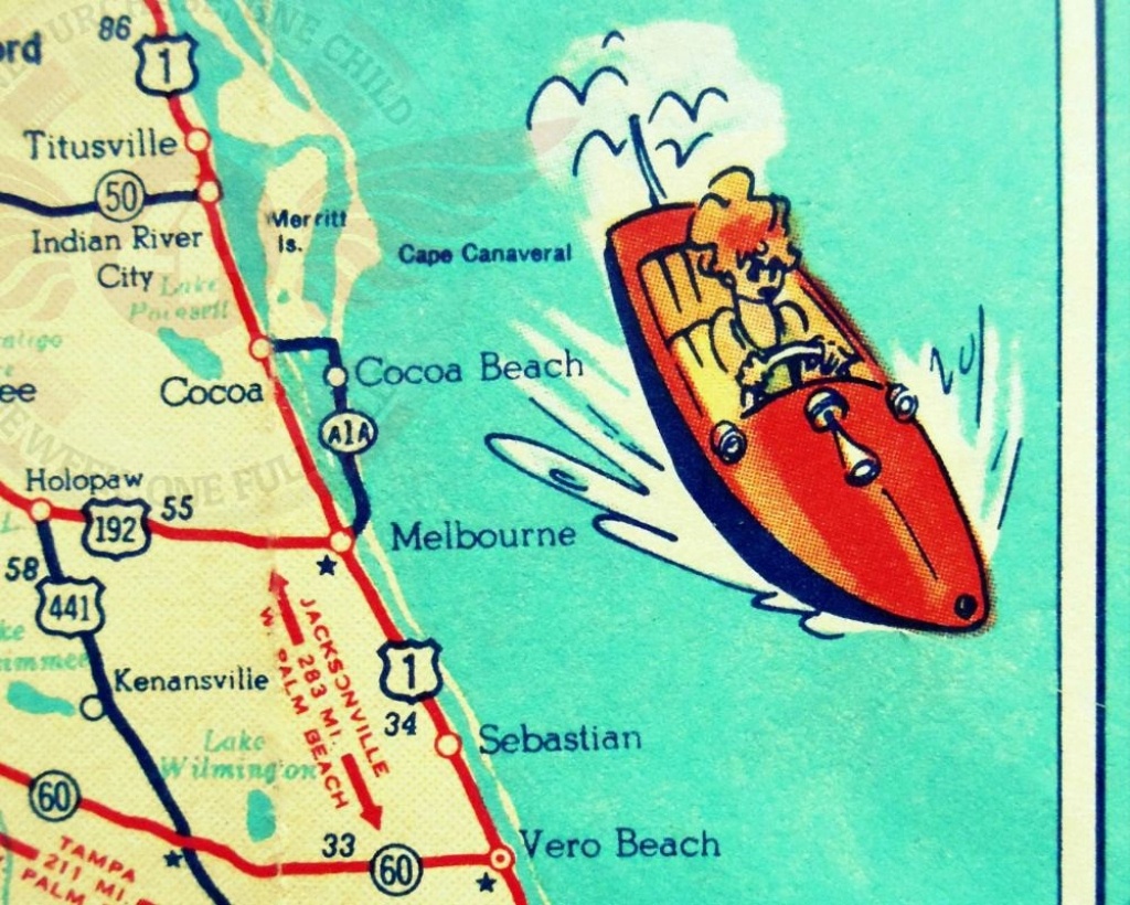 Cocoa Beach Wall Art Vintage Map Print Cocoa Beach Fl Gifts | Etsy - Coco Beach Florida Map