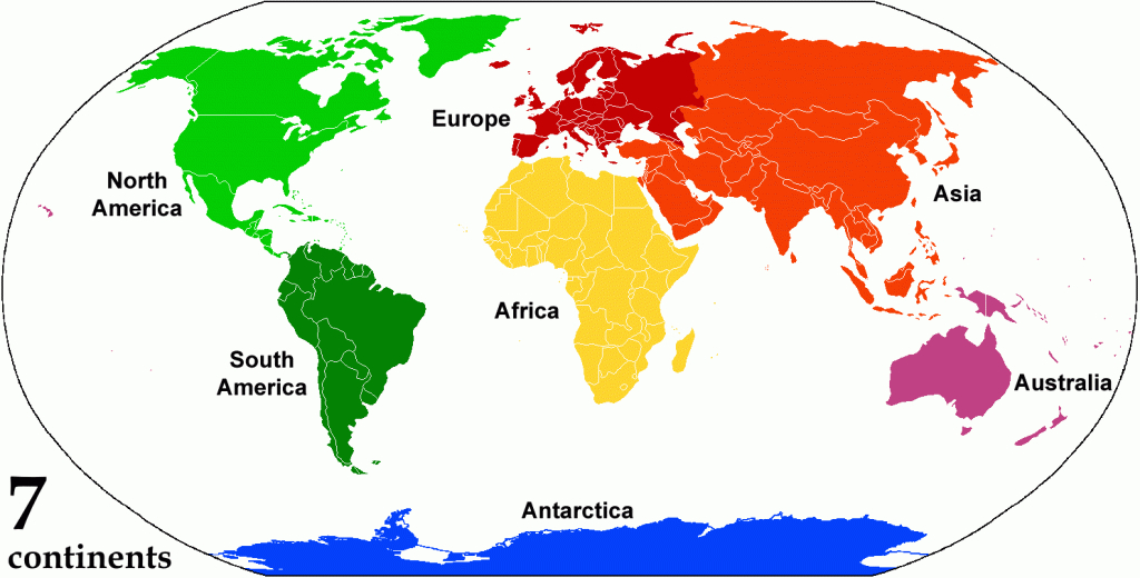 Continent - Wikipedia - Seven Continents Map Printable