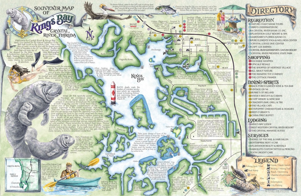 Florida Springs Diving Map Free Printable Maps   Crystal Rivers Spring Maps The Souvenir Map Guide Of Kings Bay Florida Springs Diving Map 