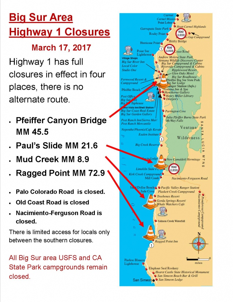 Current Big Sur Highway 1 Closures | Big Sur California - California Road Conditions Map