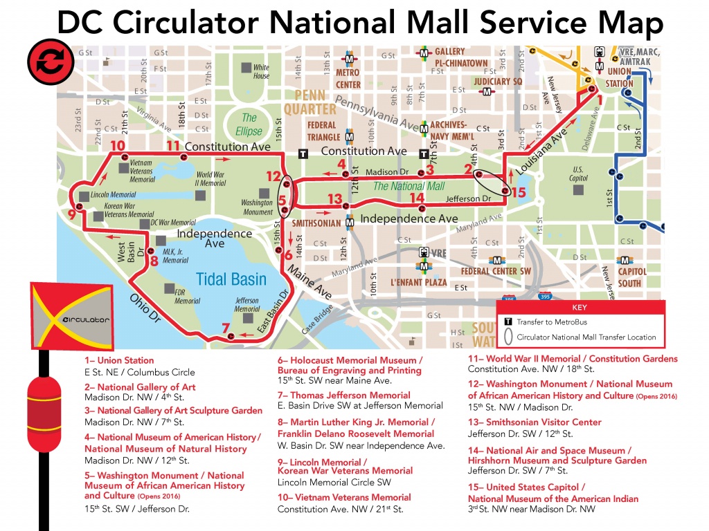 D.c. Circulator National Mall Route - Printable Map Of Dc Monuments