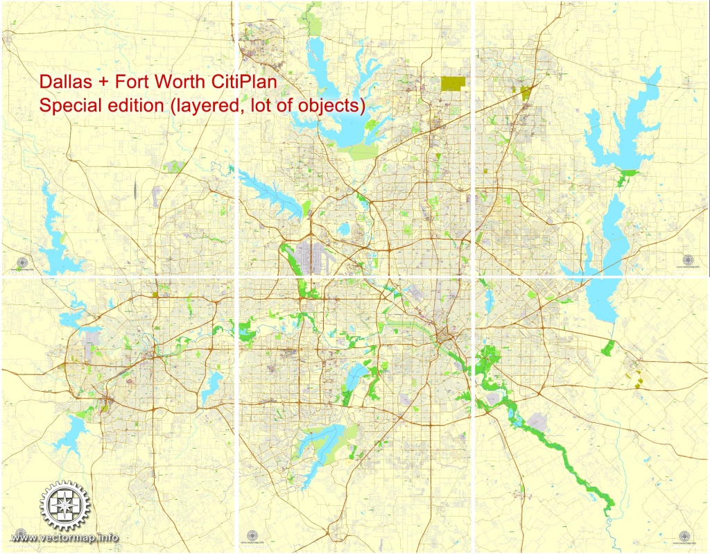 Dallas + Fort Worth Tx Pdf Map, Us, Exact Vector Street Cityplan Map - Printable Map Of Dfw Metroplex