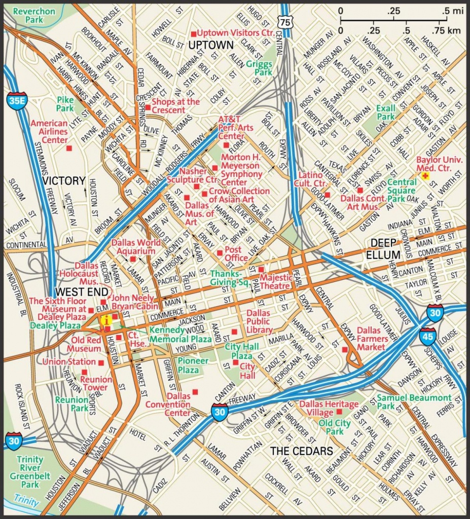 Dallas Street Map - Carte Du Centre-Ville Rues De Dallas (Texas - Usa) - Texas Street Map