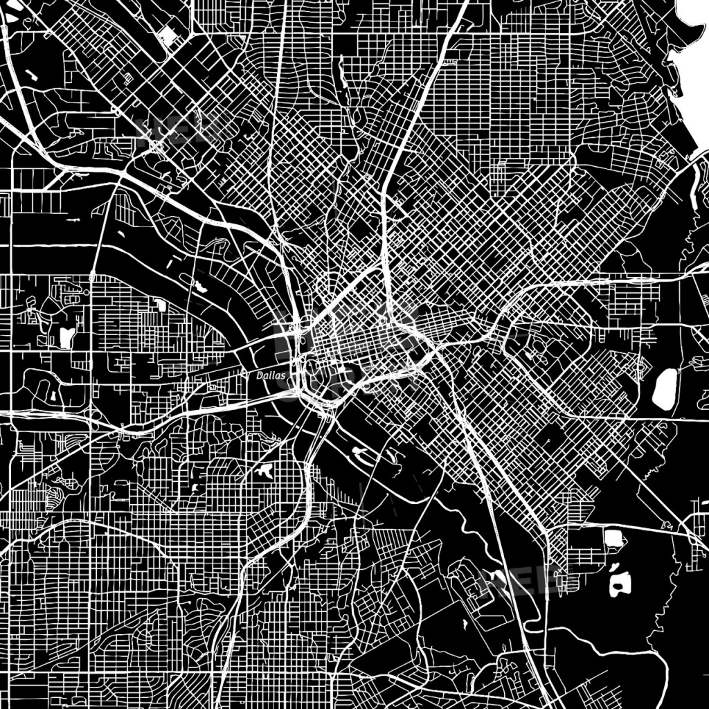 Dallas, Texas, Downtown Map, Dark - Map Of Downtown Dallas Texas