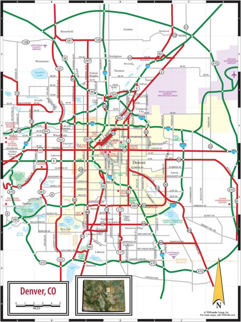 Denver Co Map - Map Denver Colorado (Colorado - Usa) - Denver City Map Printable