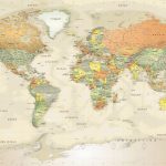 Detailed Antique Oceans World Political Map Mural   World Maps Online Printable