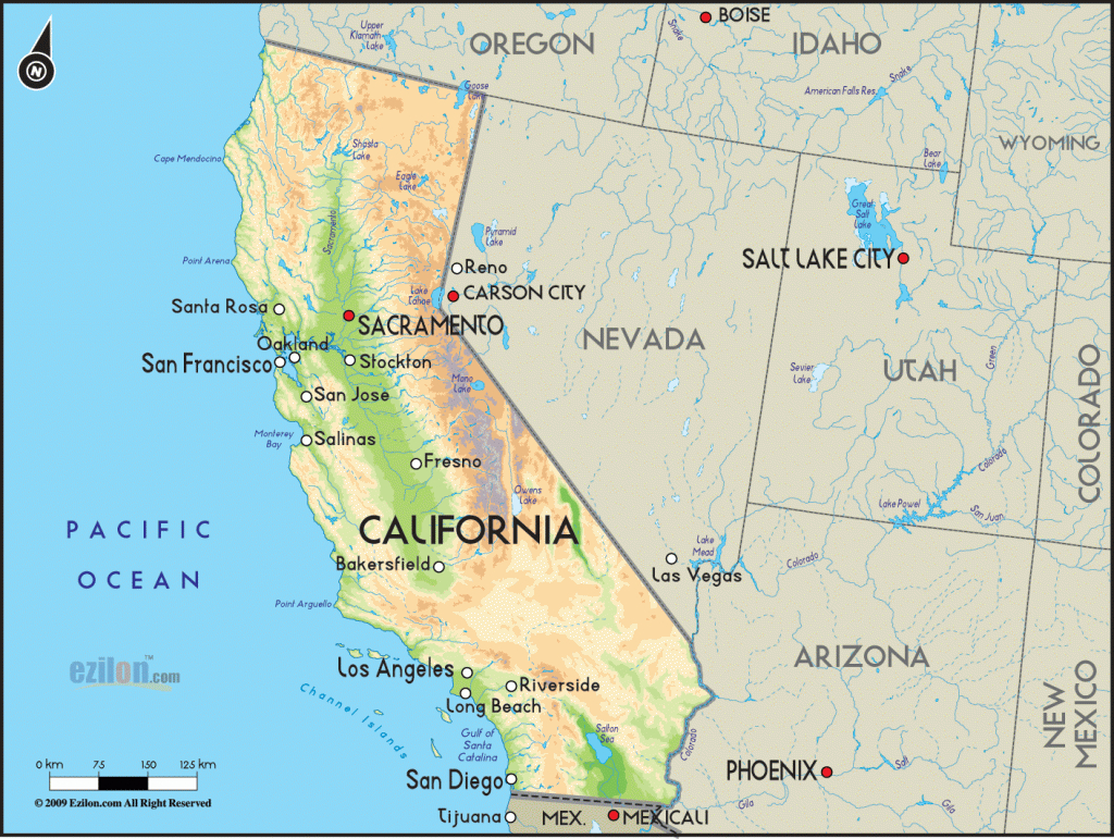 Detailed Clear Large Road Geographical Map Of California And - California Geography Map