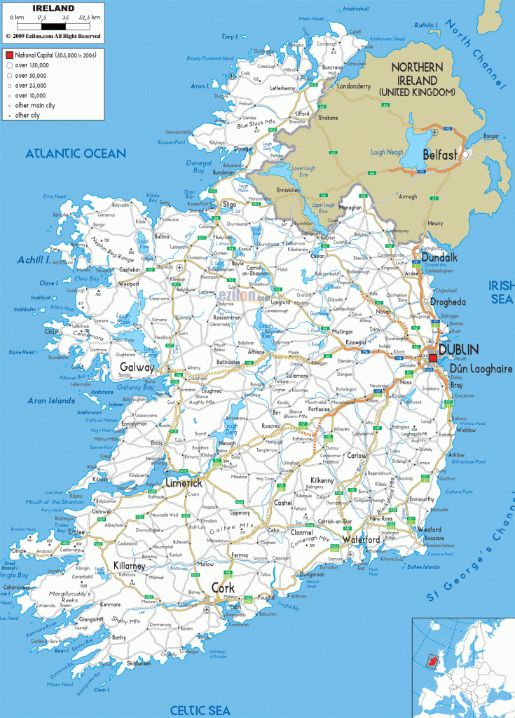 Detailed Clear Large Road Map Of Ireland - Ezilon Maps - Printable Road Map Of Ireland