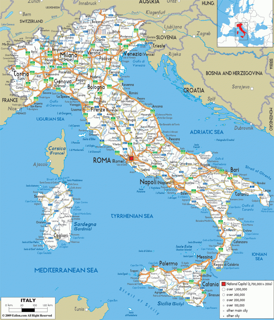 Detailed Clear Large Road Map Of Italy - Ezilon Maps - Printable Map Of Northern Italy