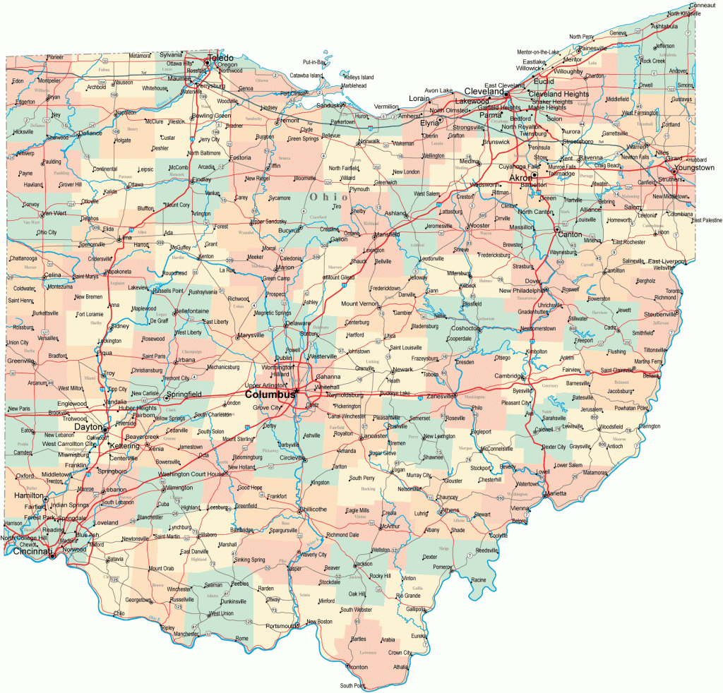 Detailed-Map-Of-Ohio-Free | Canvas | Ohio Map, State Map, Us State Map - Printable State Maps