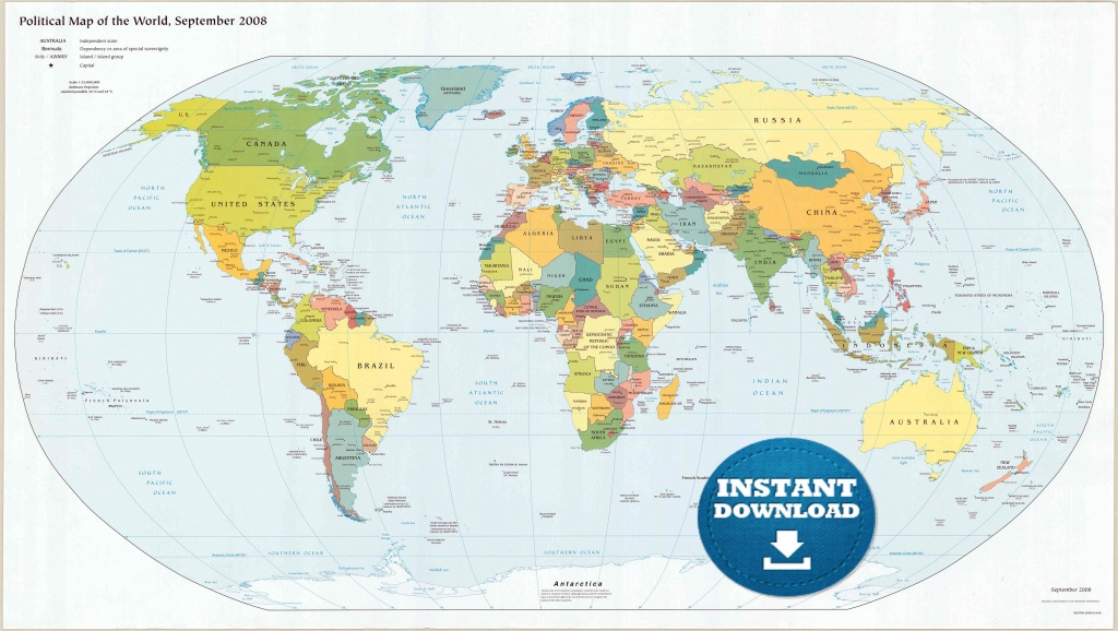 Digital Modern Political World Map Printable Download. Large | Etsy - Large Printable World Map
