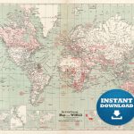 Digital Old World Map Printable Download. Vintage World Map. | Etsy   Vintage Map Printable