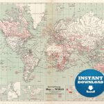 Digital Old World Map Printable Download. Vintage World Map. | Etsy   Vintage World Map Printable