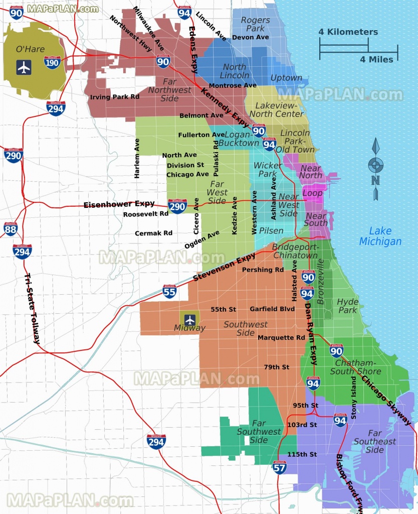 Districts Neighborhoods Regions Suburbs Zones Areas Lake Michigan - Printable Map Of Chicago Suburbs