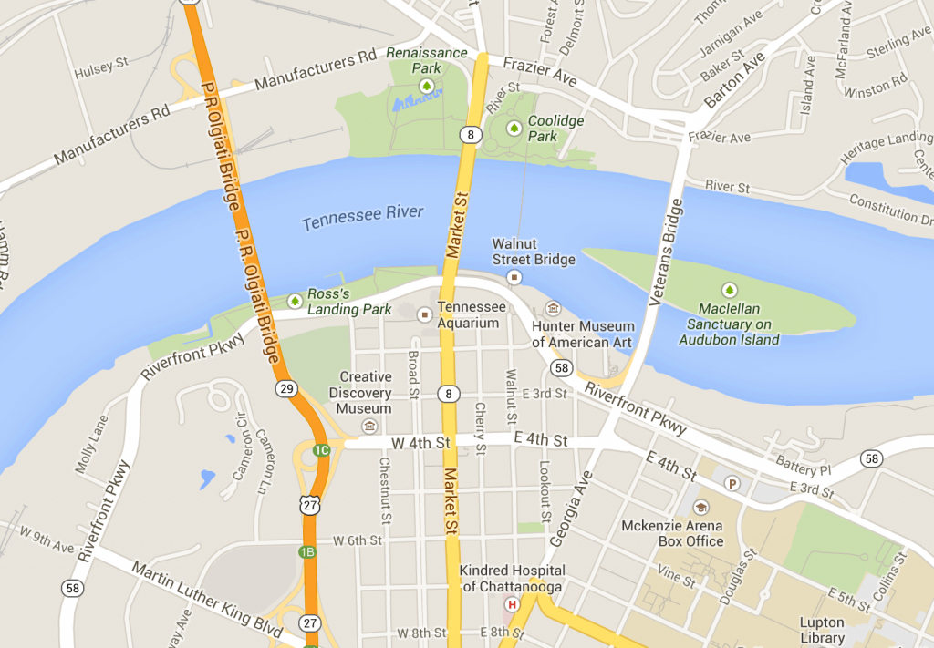 Downtown Chattanooga - Map | Tennessee | Downtown Chattanooga - Printable Map Of Chattanooga
