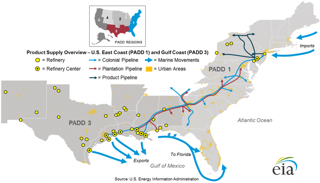 East Coast And Gulf Coast Transportation Fuels Markets - Energy - Texas Refineries Map