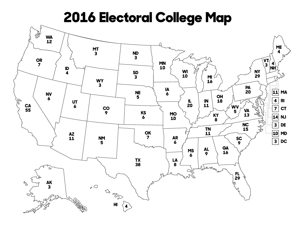 Electoral Map Coloring Page | Sitedesignco - Blank Electoral College Map 2016 Printable