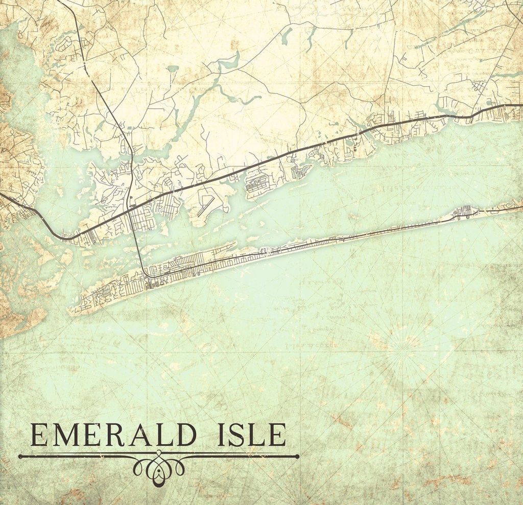 Emerald Isle Nc Canvas Print Nc North Carolina Vintage Map Wall Art - Emerald Isle Florida Map