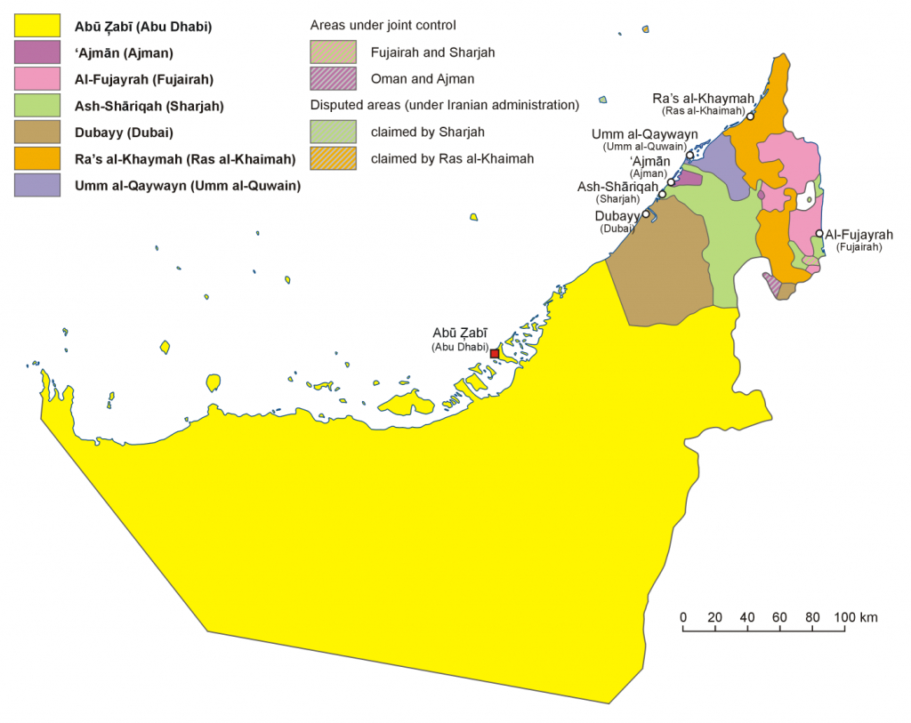 Emirates Of The United Arab Emirates - Wikipedia - Outline Map Of Uae Printable