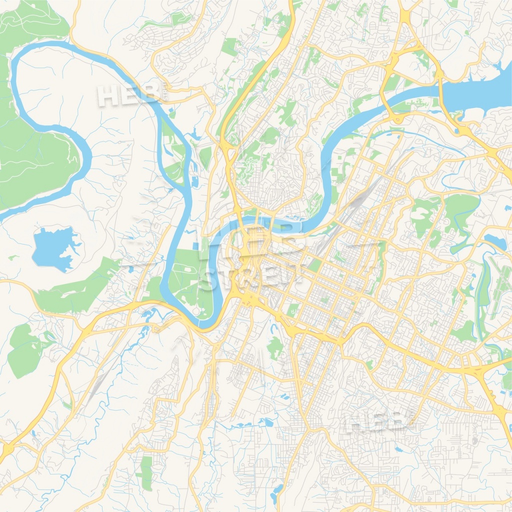 Empty Vector Map Of Chattanooga, Tennessee, Usa | Hebstreits Sketches - Printable Map Of Chattanooga