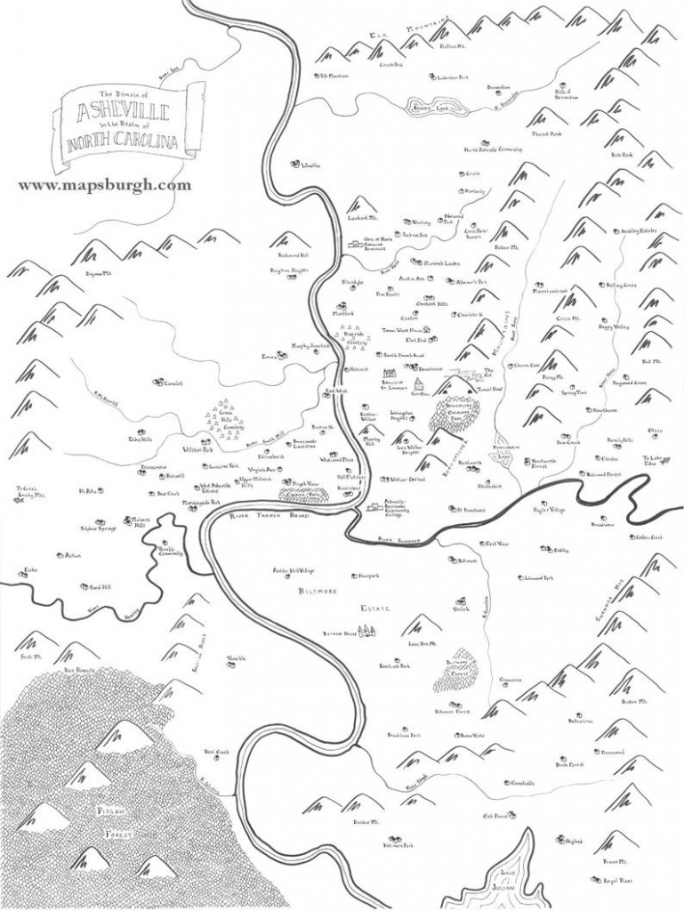 Fantasy Map Of Asheville Nc | Etsy - Printable Map Of Asheville Nc