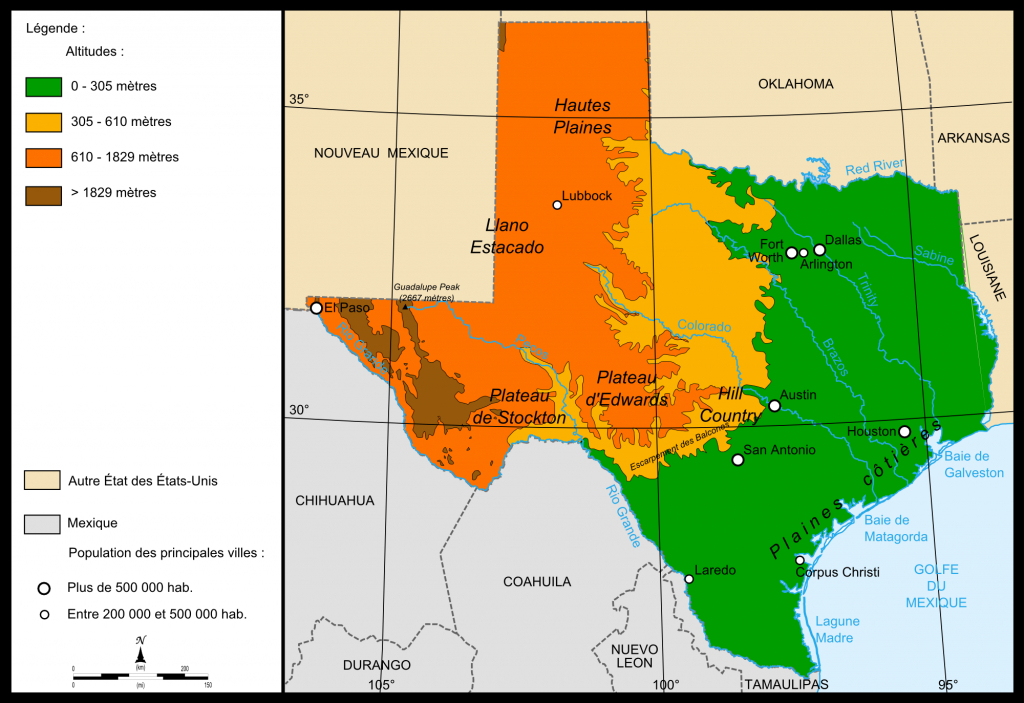 Fichier:map Relief Texas — Wikipédia - Texas Elevation Map