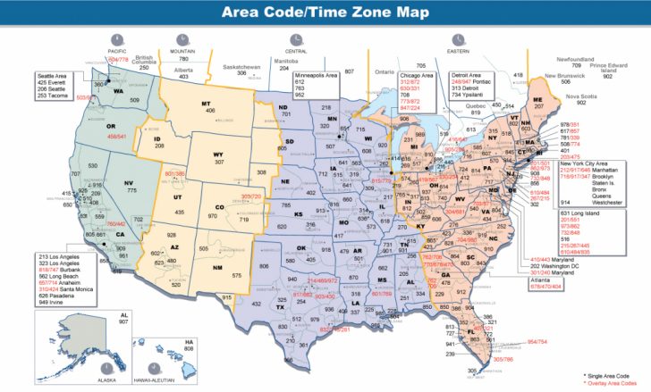 Printable Us Map With Time Zones And Area Codes