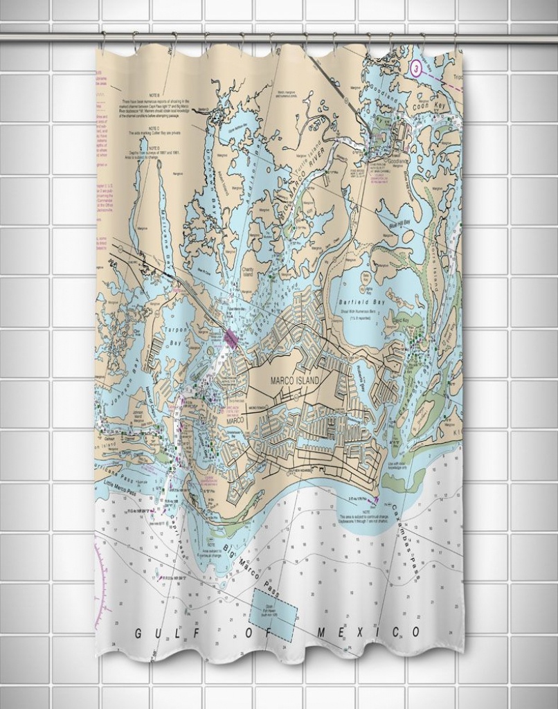 Fl: Marco Island, Fl Nautical Chart Shower Curtain | Nautical Chart - Florida Map Shower Curtain