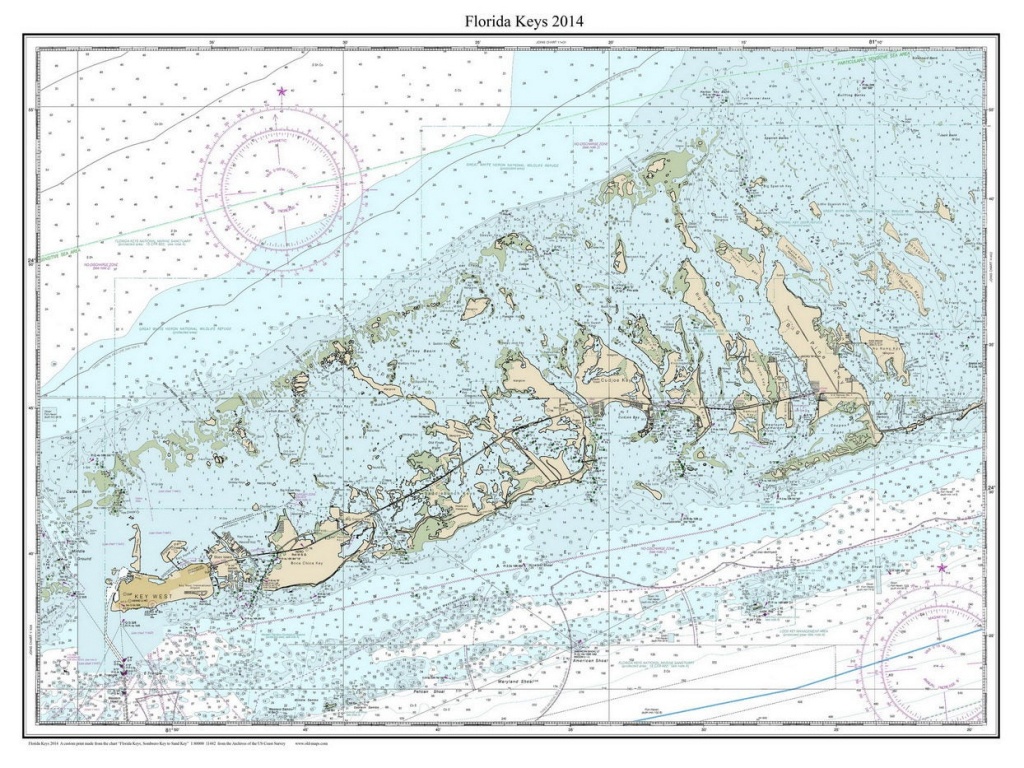 Florida Keys 2014 Nautical Map Florida Custom Print | Etsy - Florida Keys Nautical Map