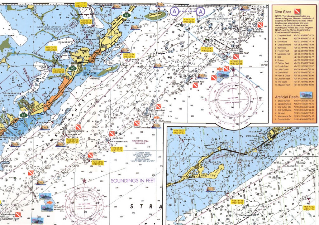 Florida Keys Dive Charts - Water Depth Map Florida