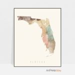 Florida Map Artwork Print Pastel Cream | Art Prints Vicky   Florida Map Artwork