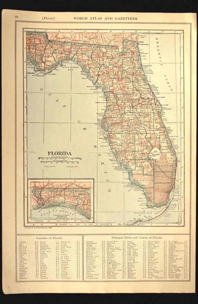 Florida Map Of Florida Wall Art Decor Railroad Antique | Etsy - Florida Map Wall Decor