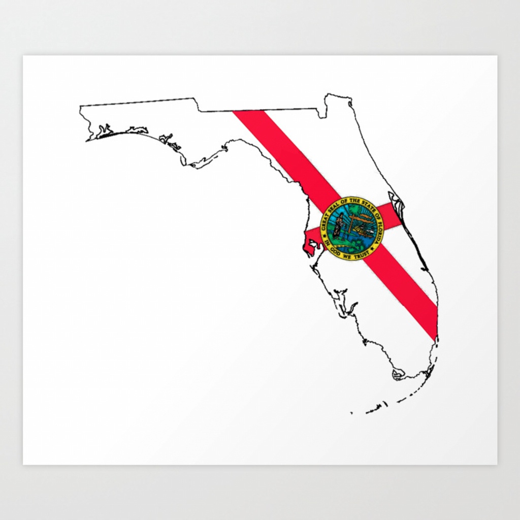 Florida Map With Florida State Flag Art Printhavocgirl | Society6 - Florida Map Art