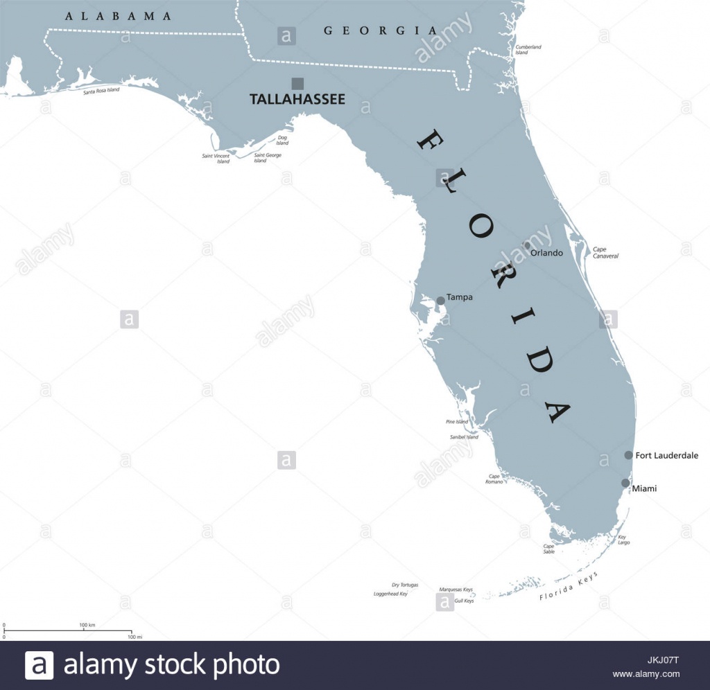 Florida Political Map With Capital Tallahassee. State In The Stock - Tallahassee On The Map Of Florida