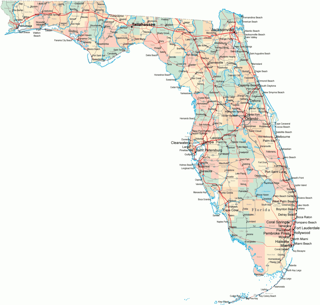 Florida Road Map - Fl Road Map - Florida Highway Map - Detailed Road Map Of Florida