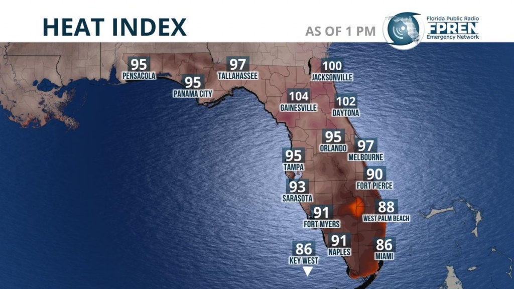 Florida Storms On Twitter: &amp;quot;triple Digit Heat Index At 1 Pm Across - Florida Heat Index Map
