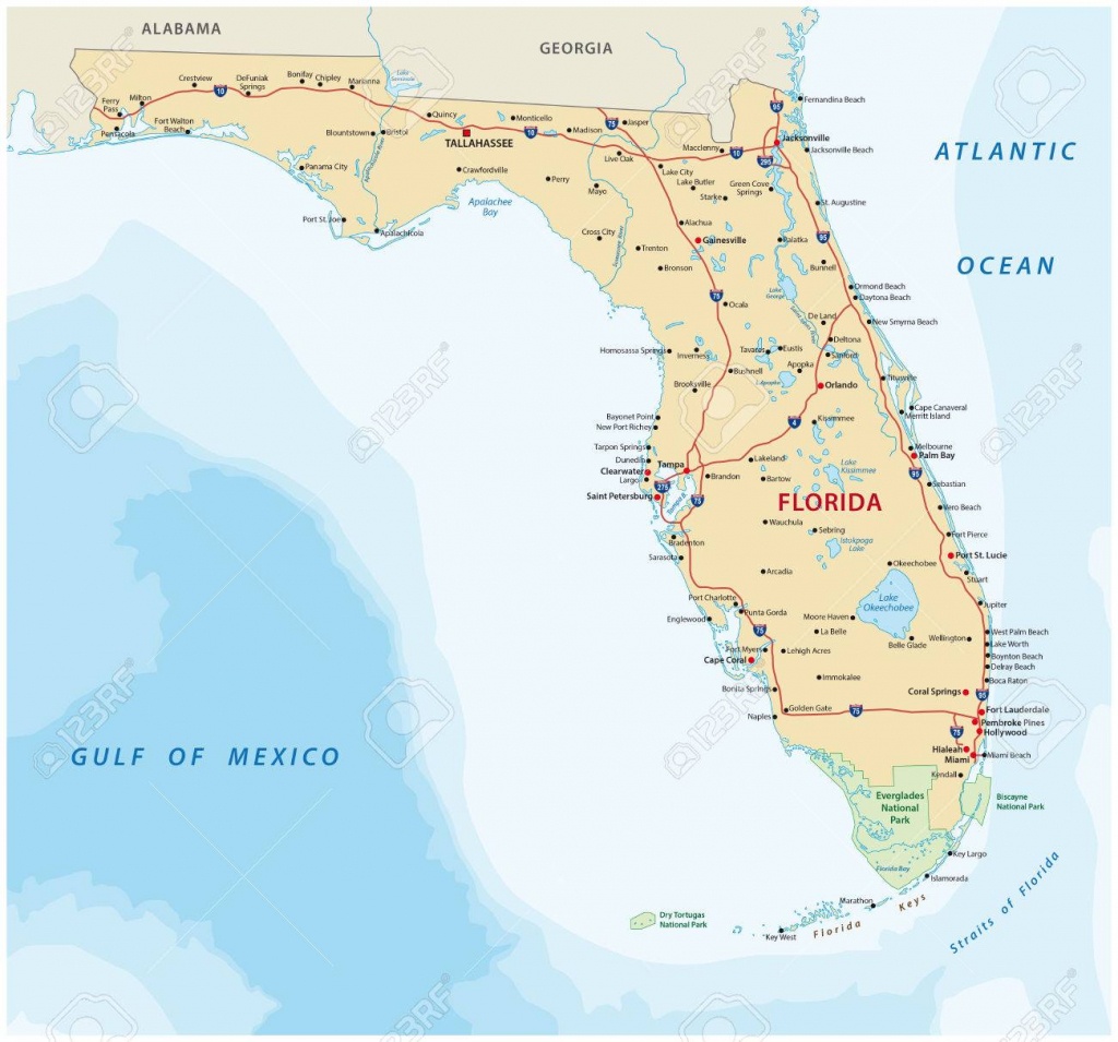 Florida Vector Road Map With National Parks - National Parks In Florida Map
