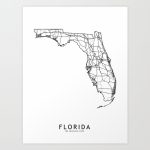 Florida White Map Art Printmultiplicity | Society6   Florida Map Artwork